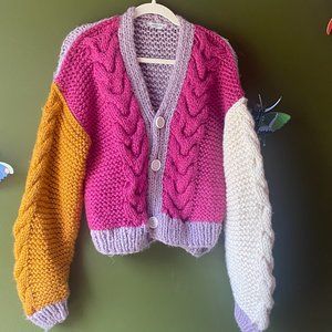 Chunky Cotton Wool Cardigan - Handmade - OOAK